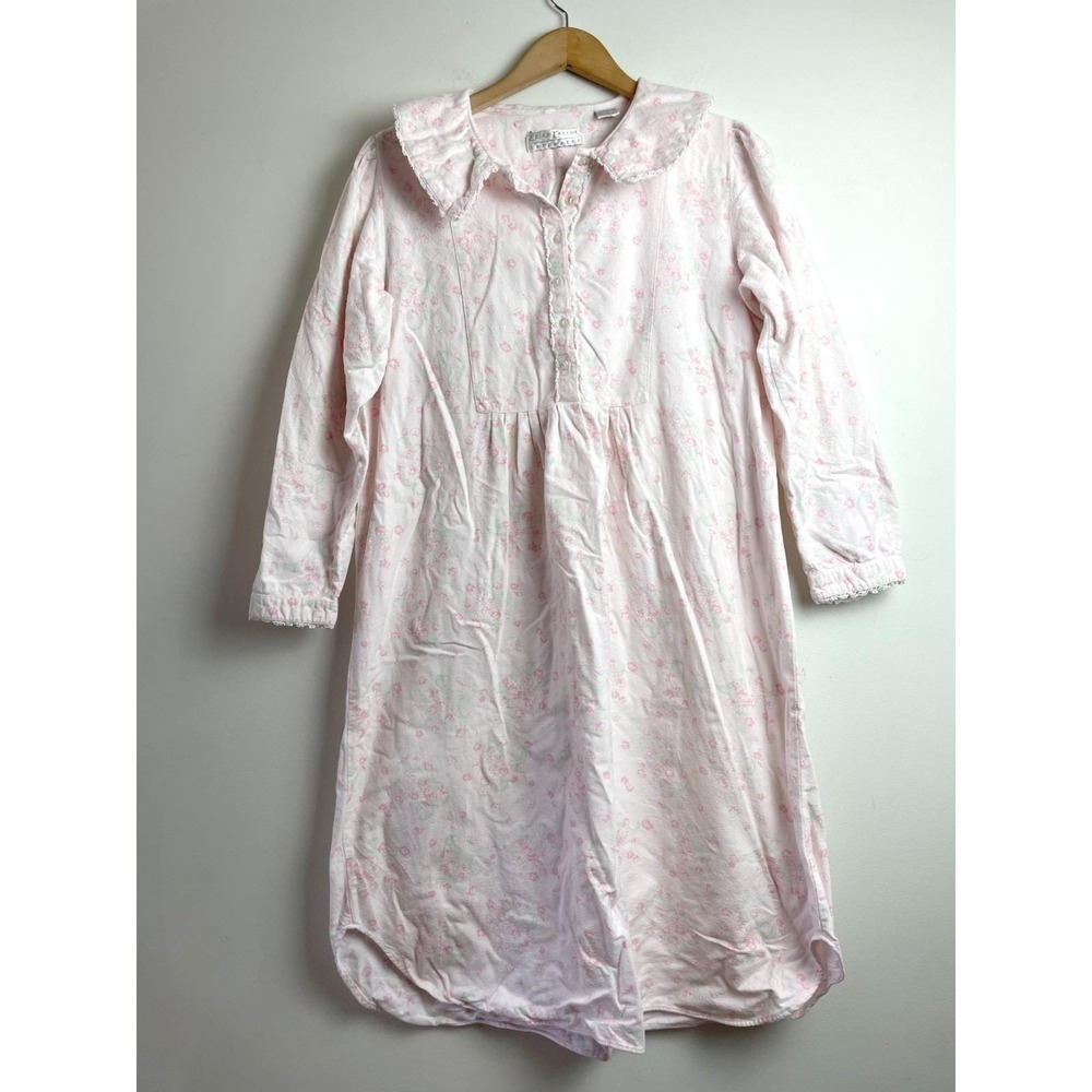 Vintage 90s Granny Nightgown Mumu Sz XL Pink Flannel Cottage Floral House Dress